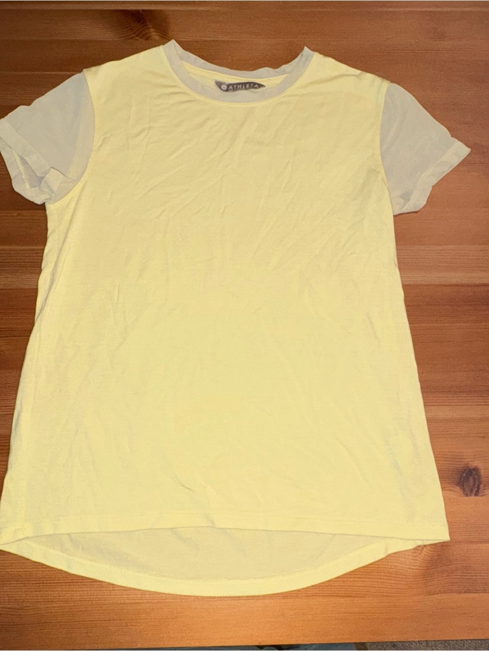 Athleta T-Shirt Womens Small Petite Cloudlight Hybrid Yellow Mesh Sleeve Moel